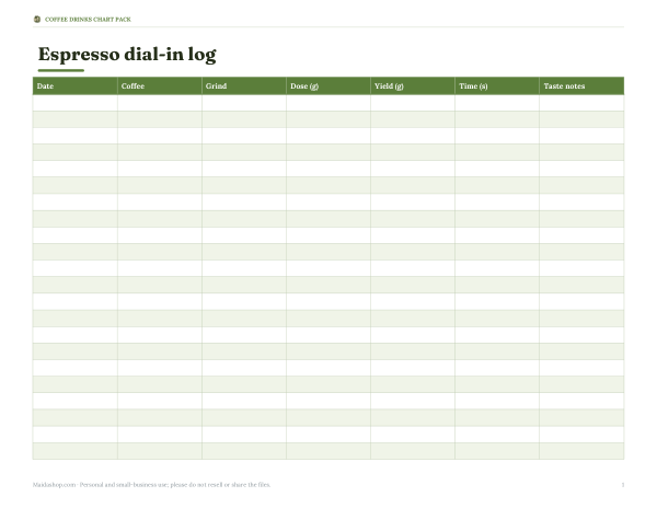 Preview of Printable Espresso Dial-In Log
